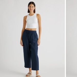 Navy 100% European Linen Pants - Small